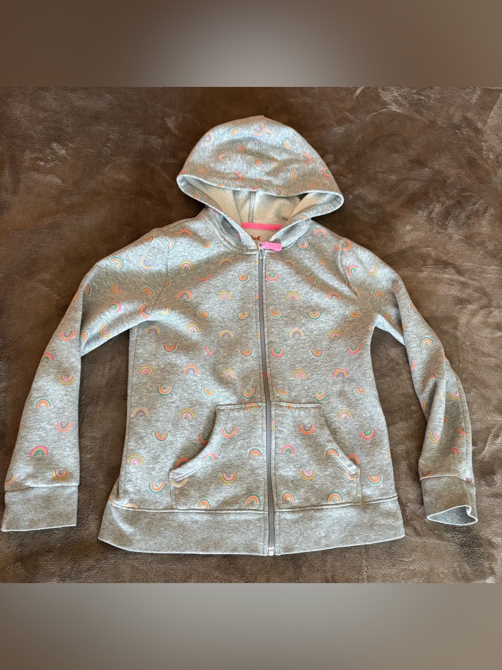 Cat & Jack Gray Zip Hoodie with Rainbow Accents
